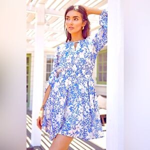 Greylin Gigi Mini Dress - NWT - Blue and White Floral Print -  Size Small